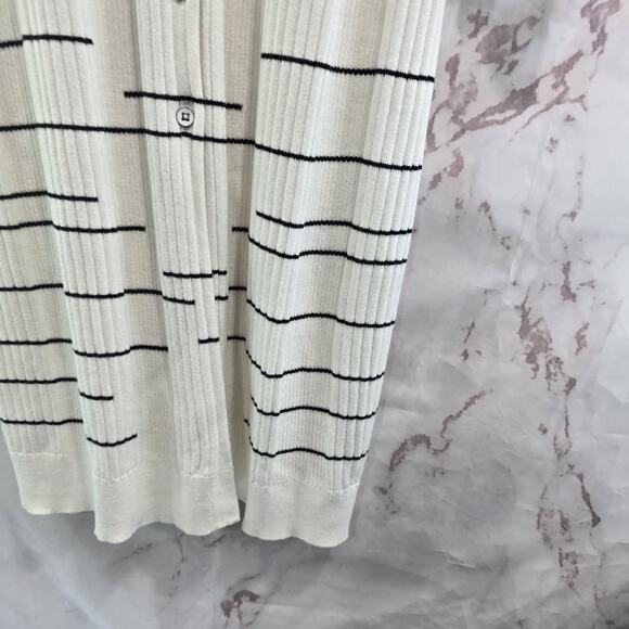 Cabi Cardigan Womens Medium White Striped Sweater Dashes Duster Long 5638 - Picture 4 of 11